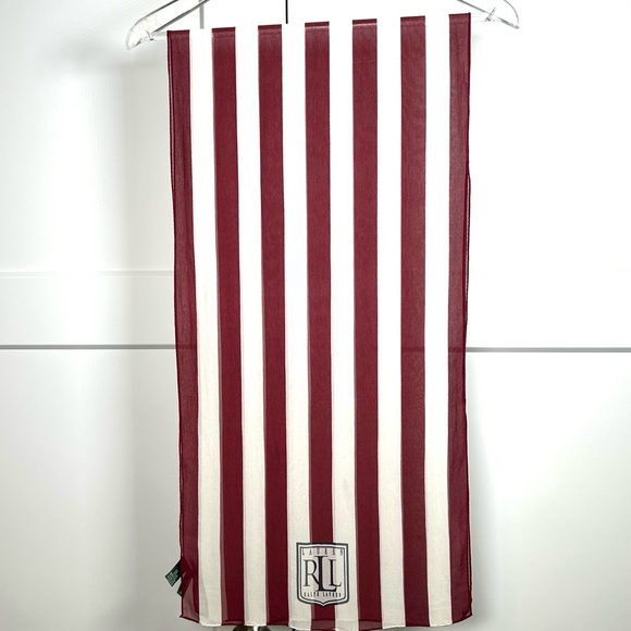Vintage Ralph Lauren 100% Silk Long Scarf Red White Stripe Semi Sheer - Picture 3 of 7